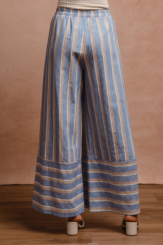 BiBi Striped Wide Leg Pants with Pockets